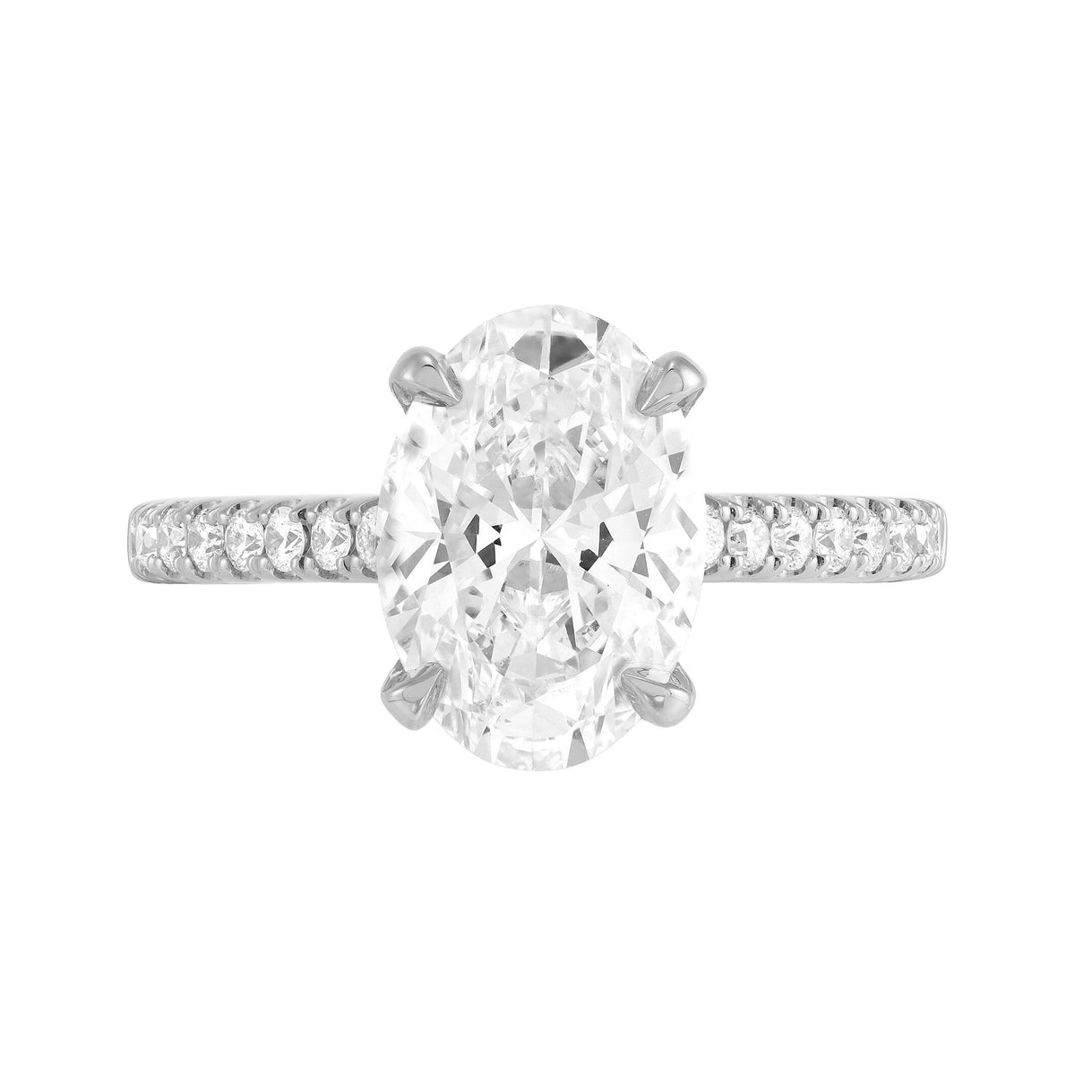 14K Whte Gold Lab-Grown Oval Cut 3 Carat Diamond Engagement Ring
