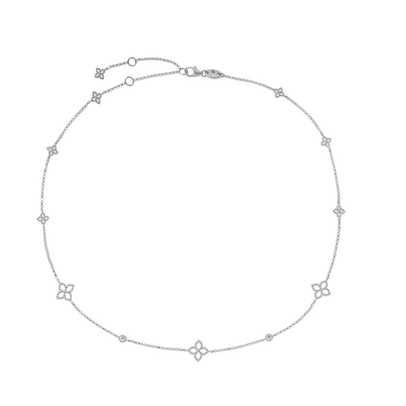 Roberto Coin 18K White Gold Alternating Princess Flower Necklace