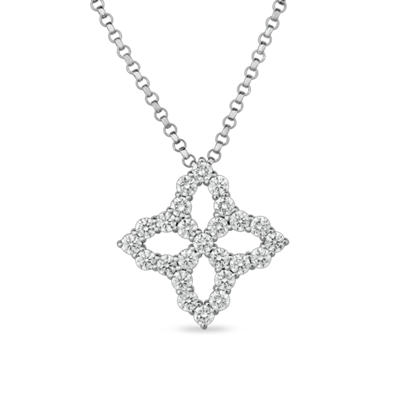 Roberto Coin 18K White Gold Venetian Princess Diamond Flower Necklace