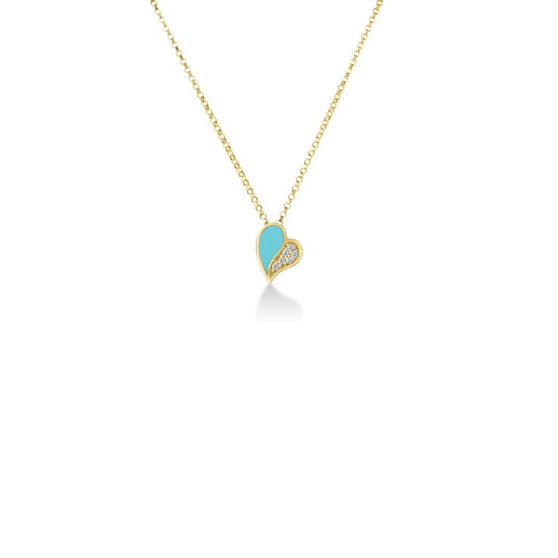 Roberto Coin 18K Yellow Gold Cyan Enamel Heart Necklace