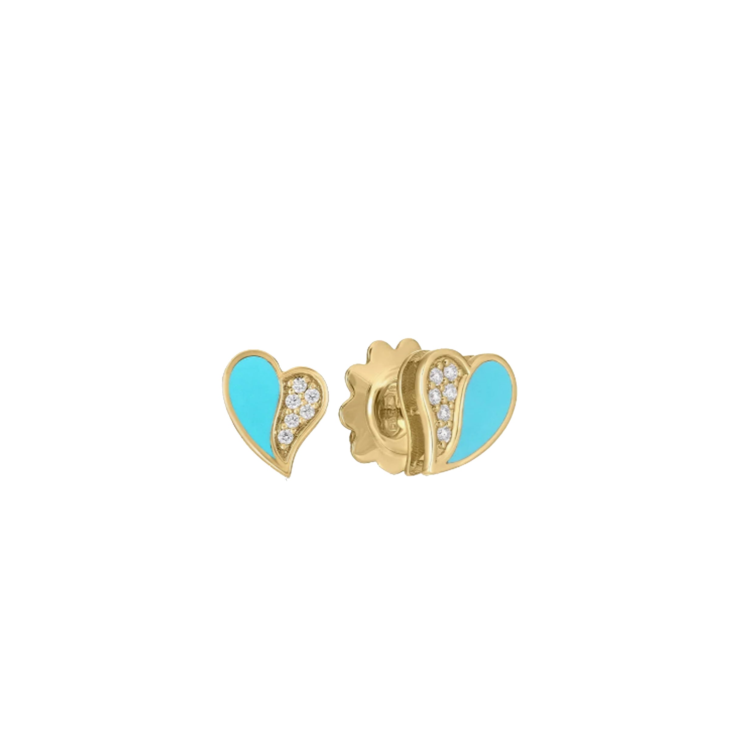 Roberto Coin 18K Yellow Gold Cyan Enamel Heart Stud Earrings