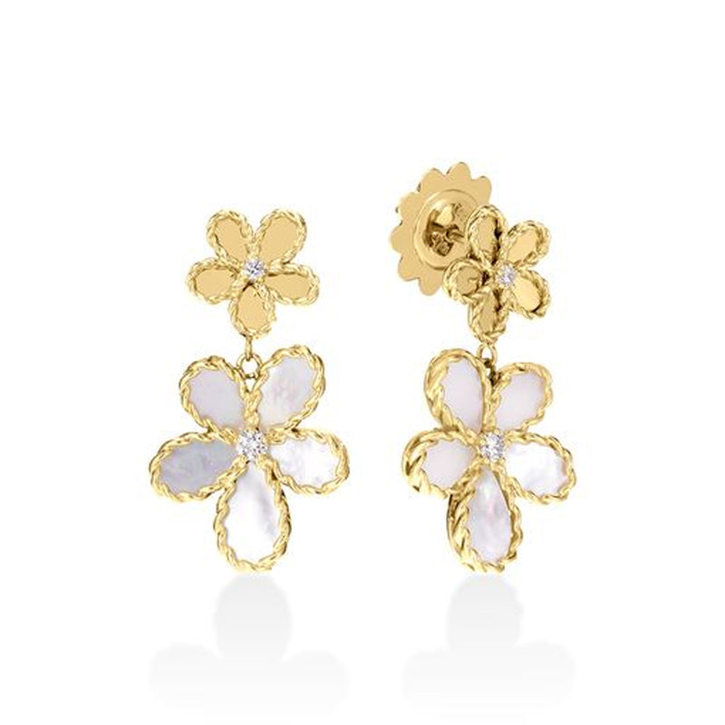 Roberto Coin 18K Yellow Gold Diamond & Mother of Pearl Flower Earrings