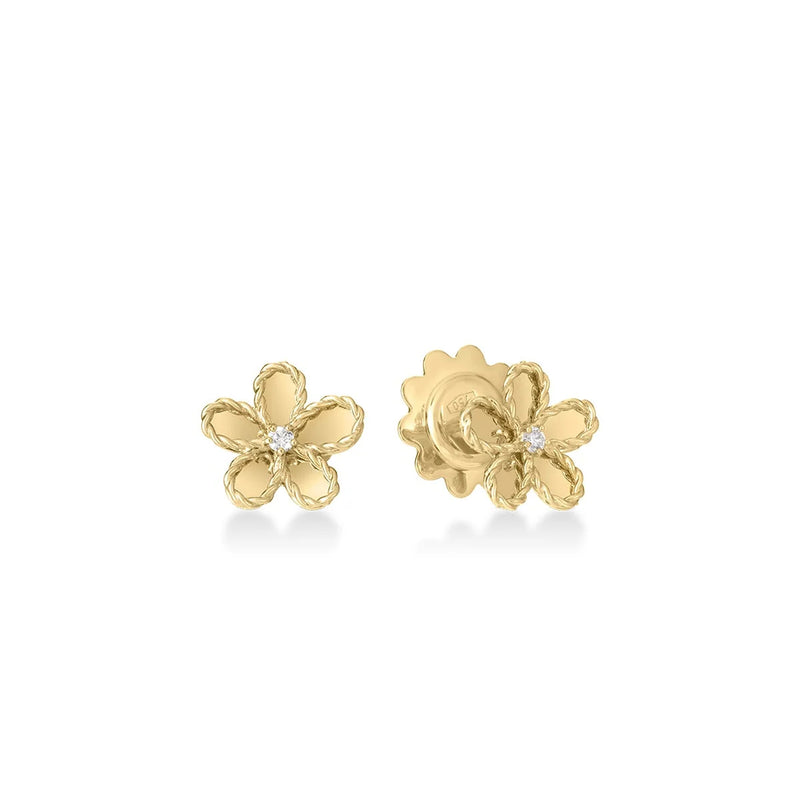 Roberto Coin 18K Yellow Gold Jasmine Diamond & Polished Finish Small Flower Earrings