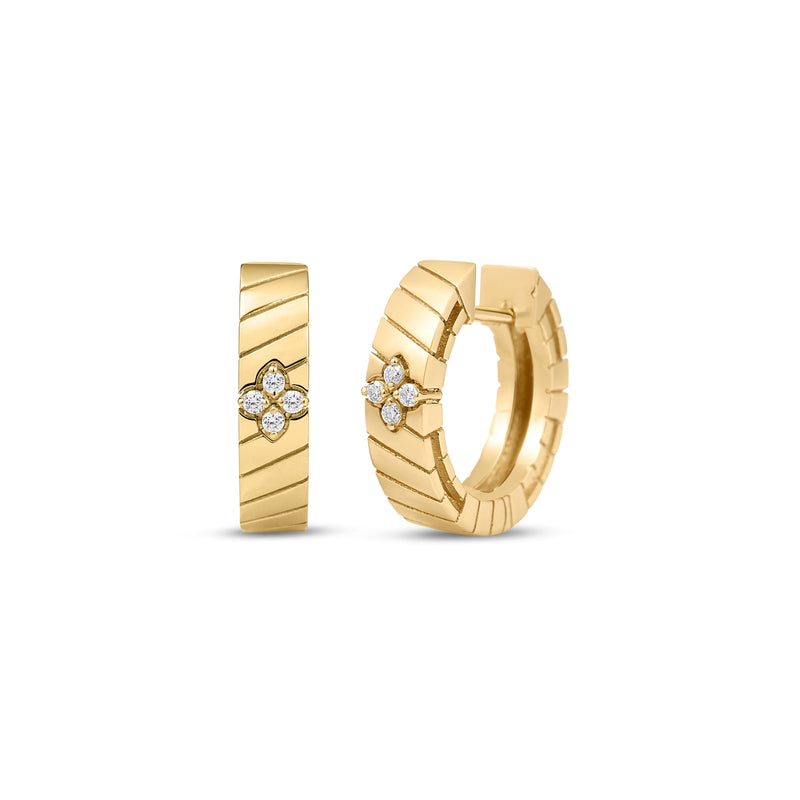 Roberto Coin 18K Yellow Gold Love in Verona Ridged Diamond Huggie Earrings