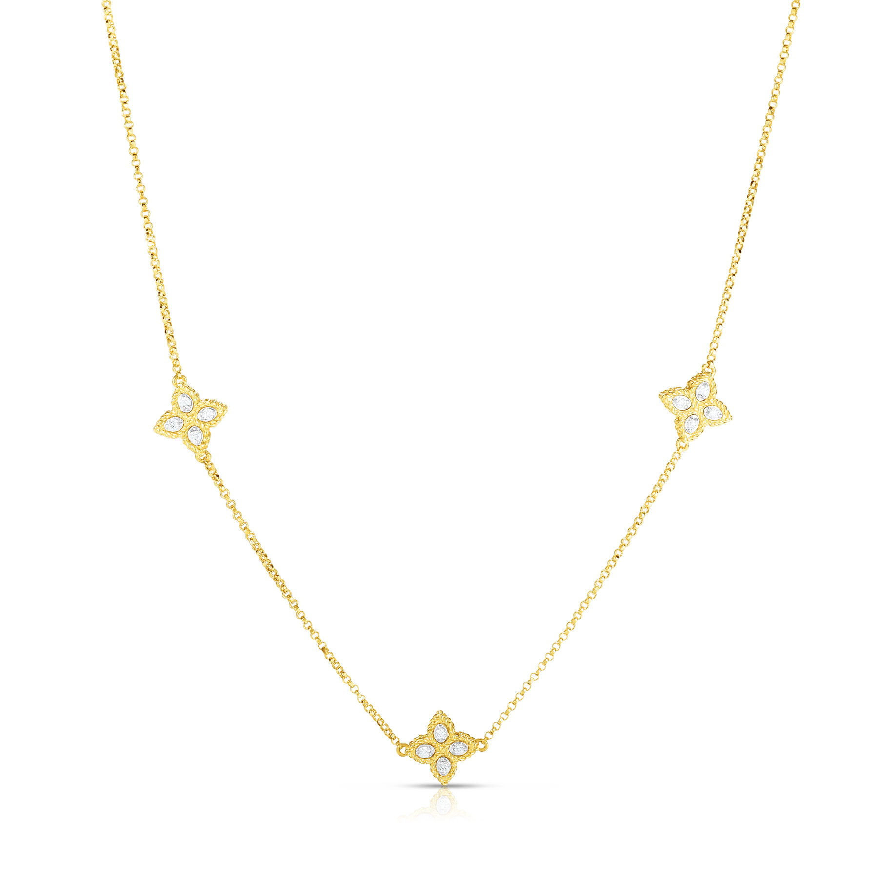 Roberto Coin 18K Yellow/White Gold Princess Flower Diamond Station Necklace