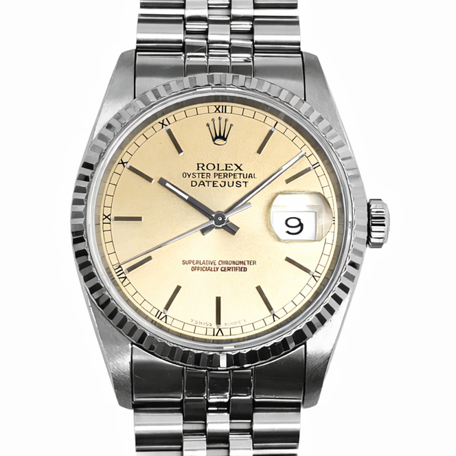 Pre-owned Rolex Datejust 16234 Silver Dial (Patina) Jubilee Yr. 1991 36mm