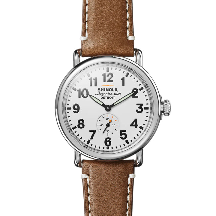 Shinola Runwell White Dial 41MM Tan Leather Watch