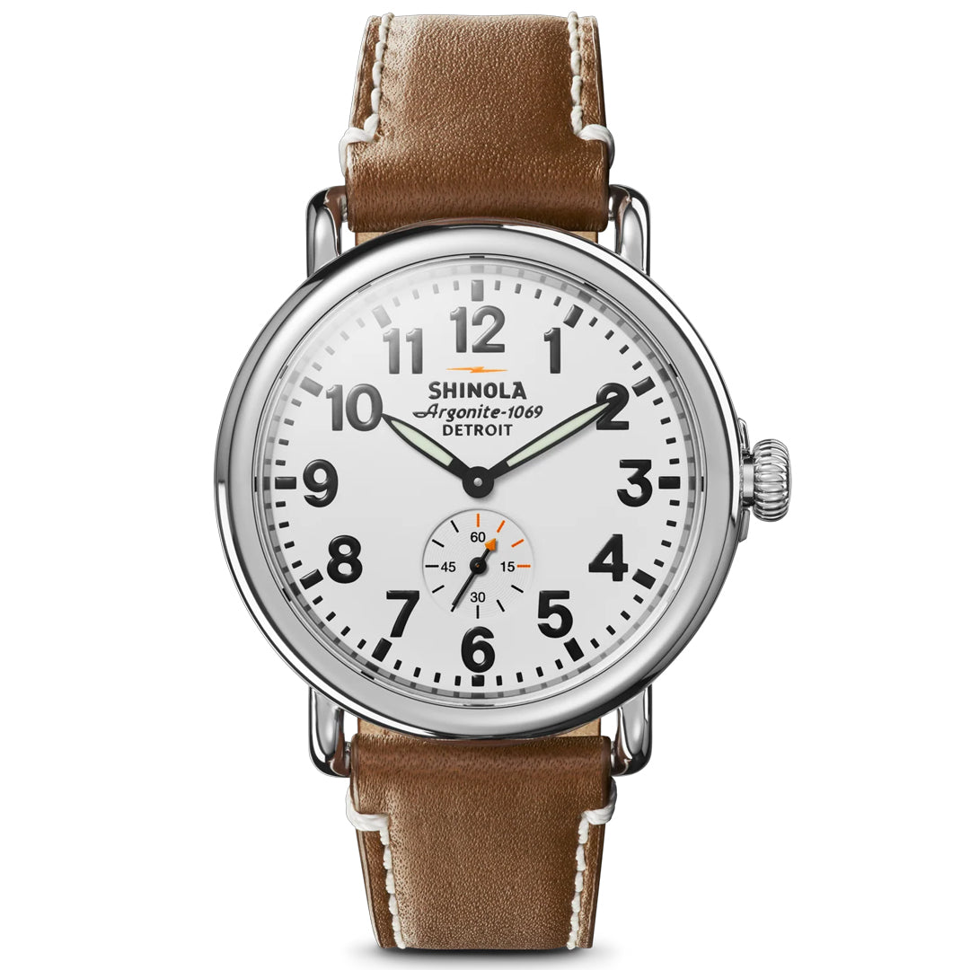 Shinola Runwell White Dial 41MM Tan Leather Watch - NAGI