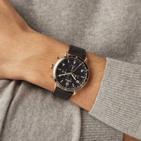 Shinola 45MM Canfield Sport Gold PVD Black Dial Leather Watch - NAGI
