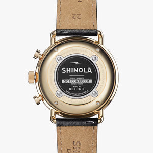Shinola 45MM Canfield Sport Gold PVD Black Dial Leather Watch S0120109248