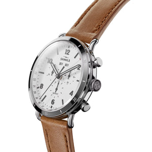 Shinola 45MM Canfield Sport Chronograph Steel Leather White Watch 20141501