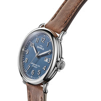 Shinola 41MM Runwel Date Blue Dial British Tan Leather Watch - NAGI