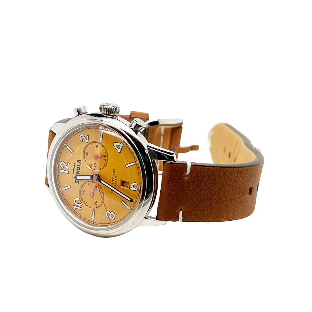 Pre-Owned Shinola Traveler 2-Eye Chronograph Yellow Dial Watch