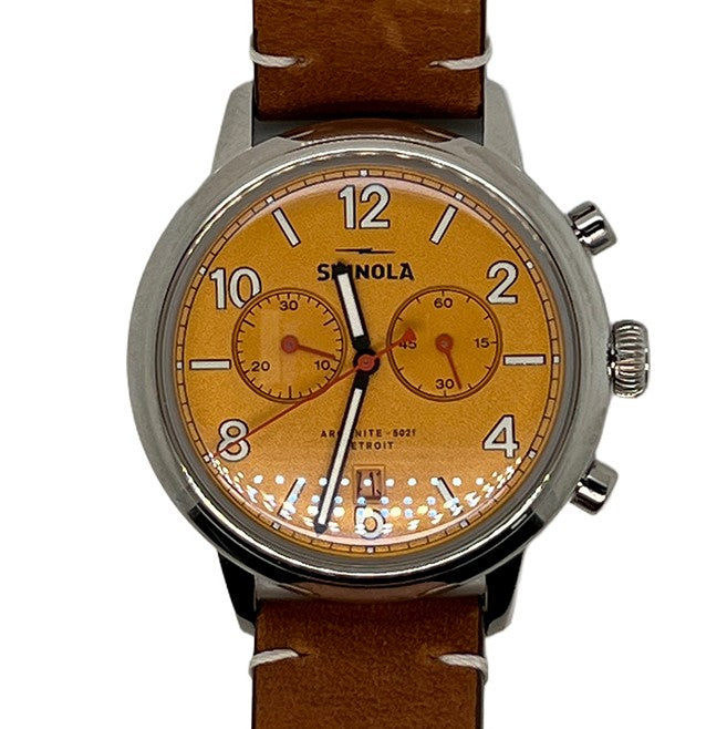 Pre-Owned Shinola Traveler 2-Eye Chronograph Yellow Dial Watch