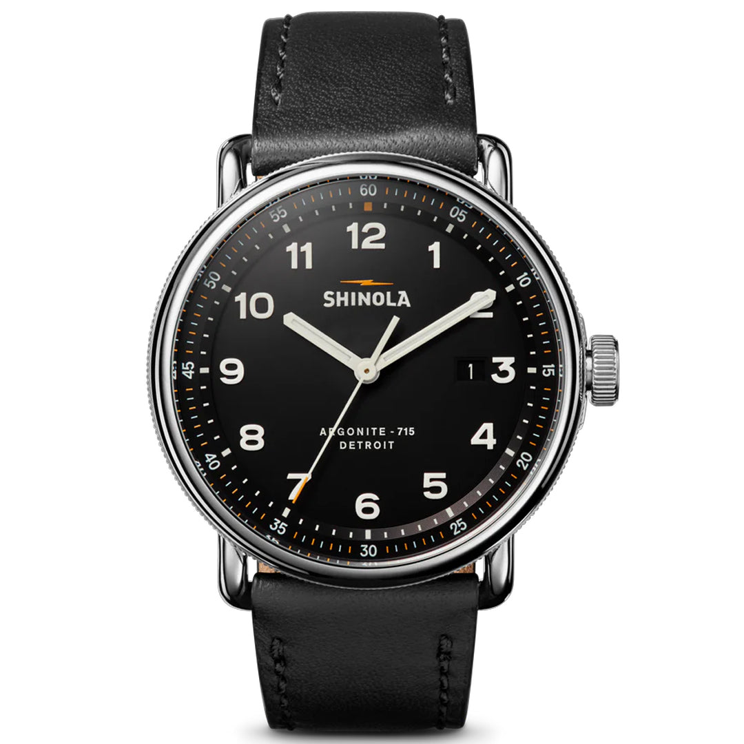 Shinola Canfield Model C56 43MM Black Dial Black Aniline Leather Watch S0120266180