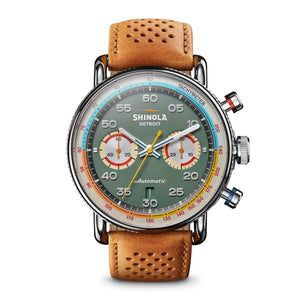 Shinola 44MM Limited Edition Canfield Speedway Pea Gravel Green Brown Leather Watch S20267678 Lap 06