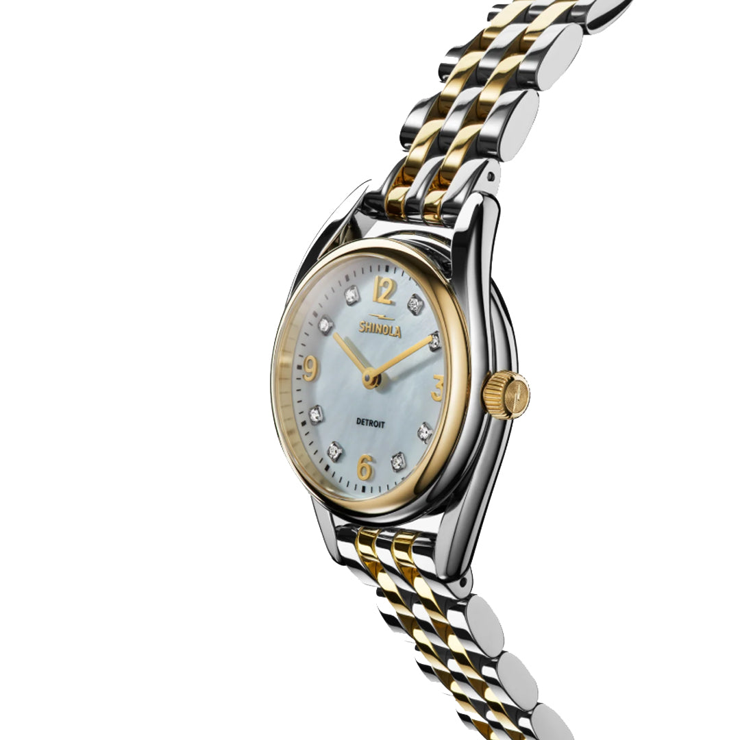Shinola 30.5MM Diamond Derby Mother of Pearl Dial PVD Gold and Stainless Steel Watch