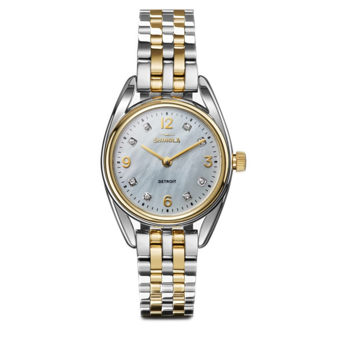 Shinola 30.5MM Diamond Derby Mother of Pearl Dial PVD Gold and Stainless Steel Watch