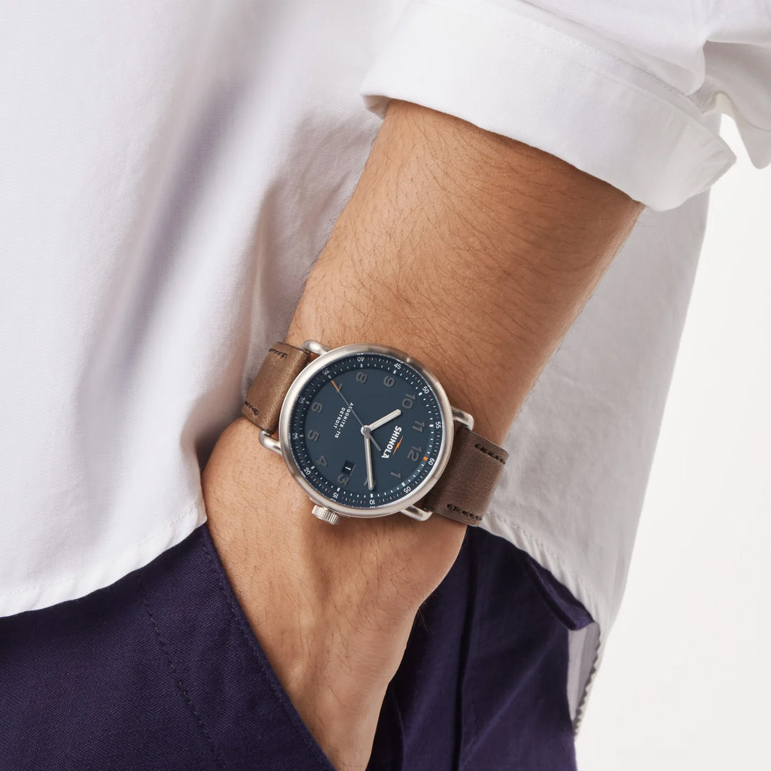 Shinola 43MM Canfield C56 Blue Dial British Leather Strap Watch - NAGI