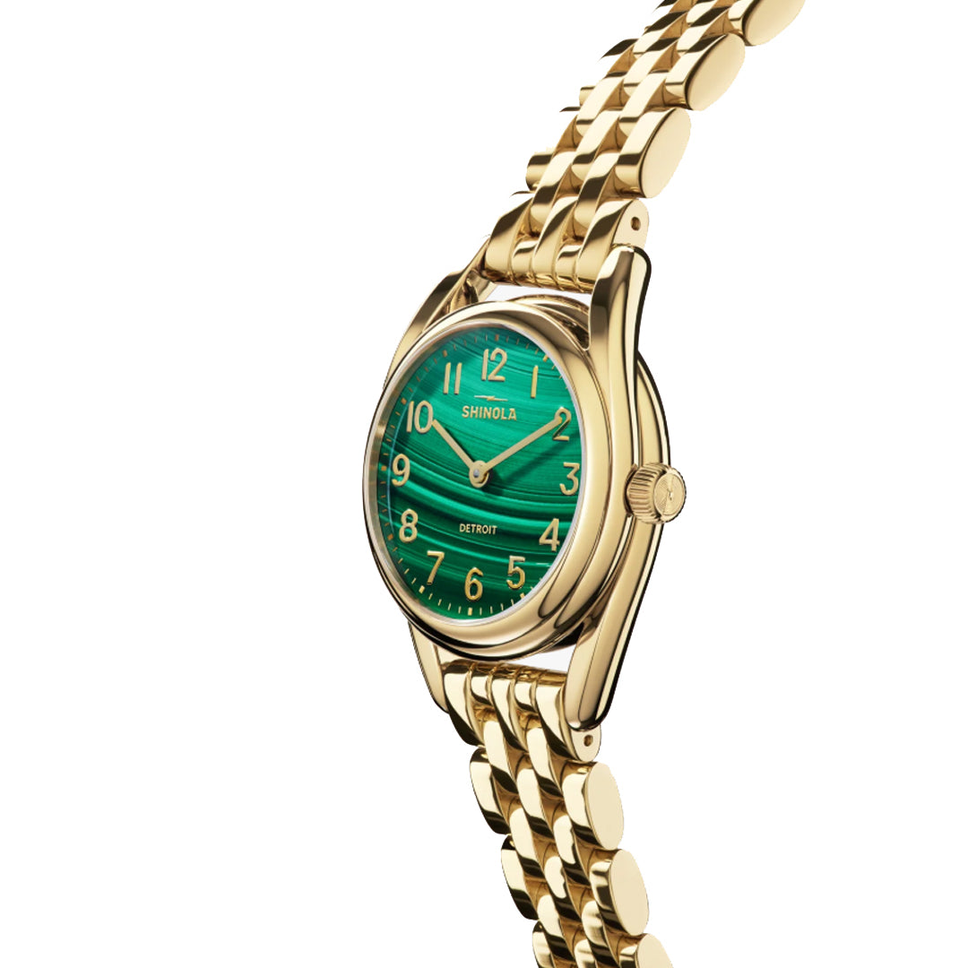 Shinola 30MM Derby Malachite Green Dial Gold Stainless Steel Case Watch - NAGI