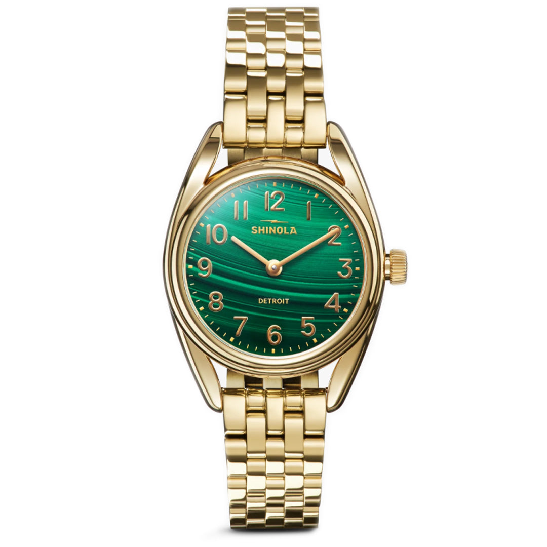 Shinola 30MM Derby Malachite Green Dial Gold Stainless Steel Case Watch - NAGI