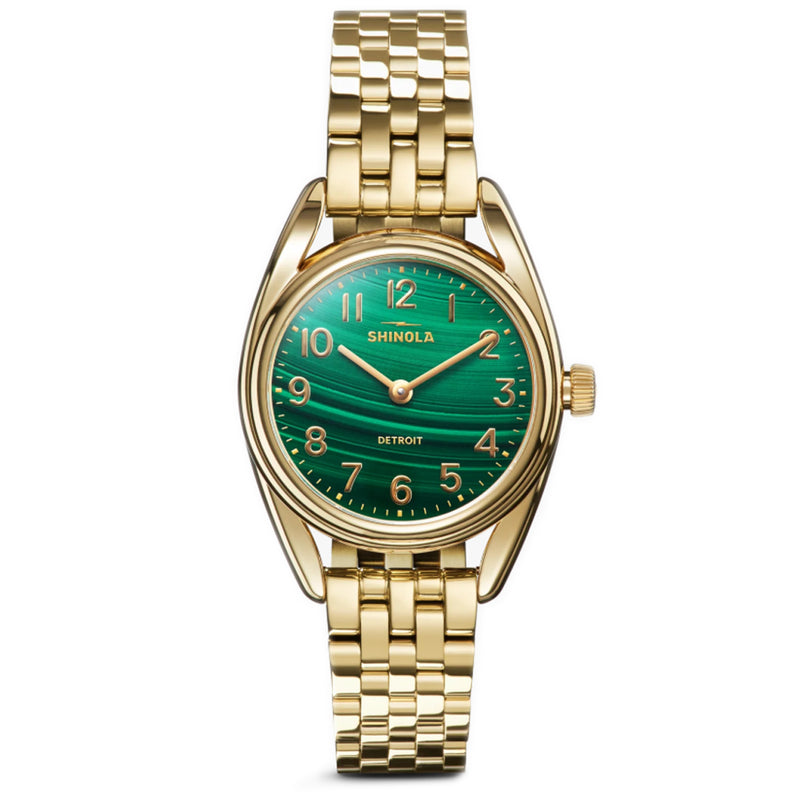 Shinola 30MM Derby Malachite Green Dial Gold Stainless Steel Case Watch - NAGI