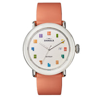 Shinola 41MM Detrola White Dial Peach Strap Limited Color Watch - NAGI