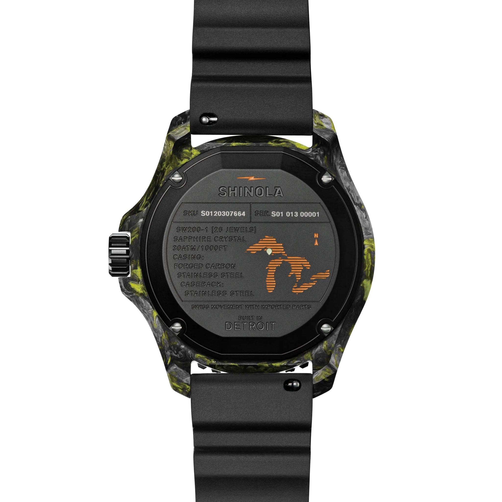 Shinola 45mm Forged Carbon Monster Watch Glow Dark Limited
