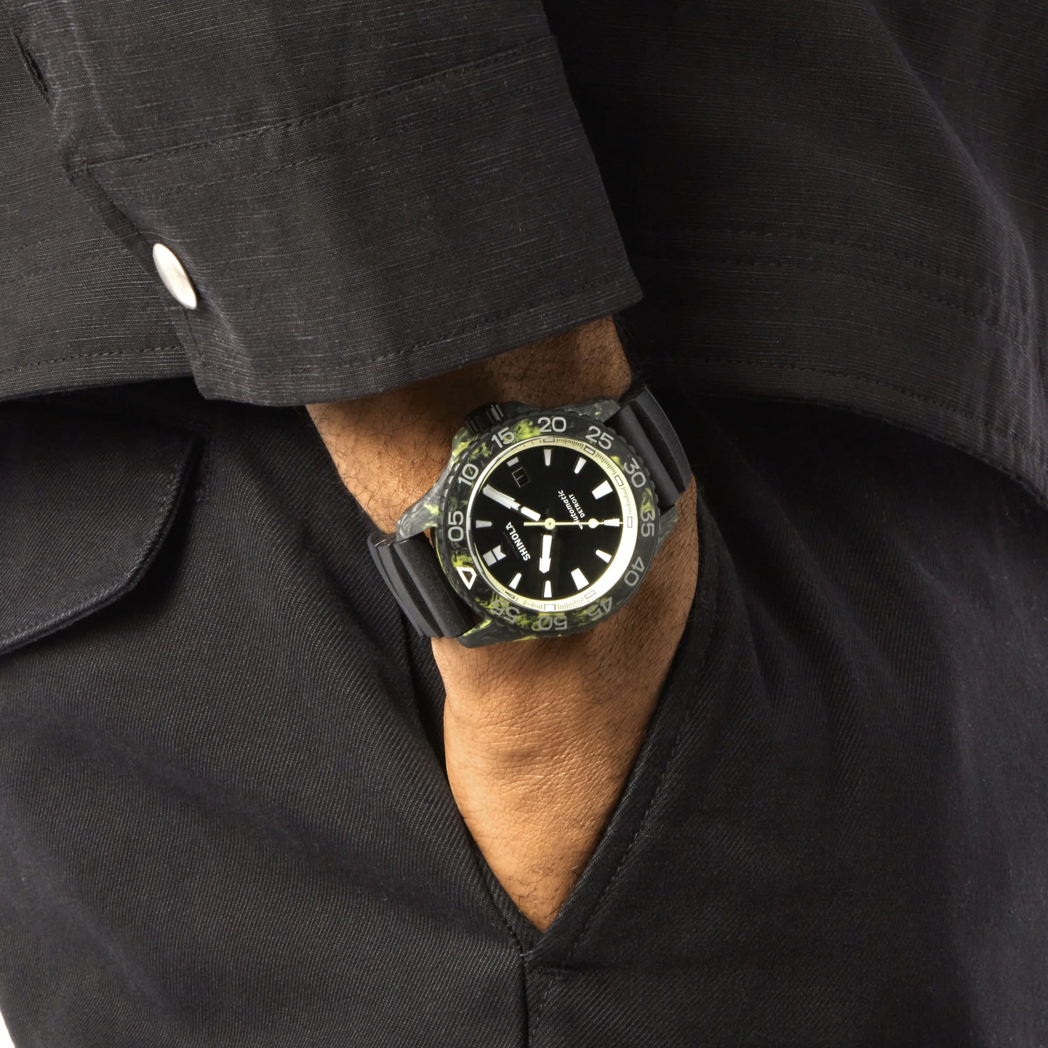 Shinola 45mm Forged Carbon Monster Watch Glow Dark Limited