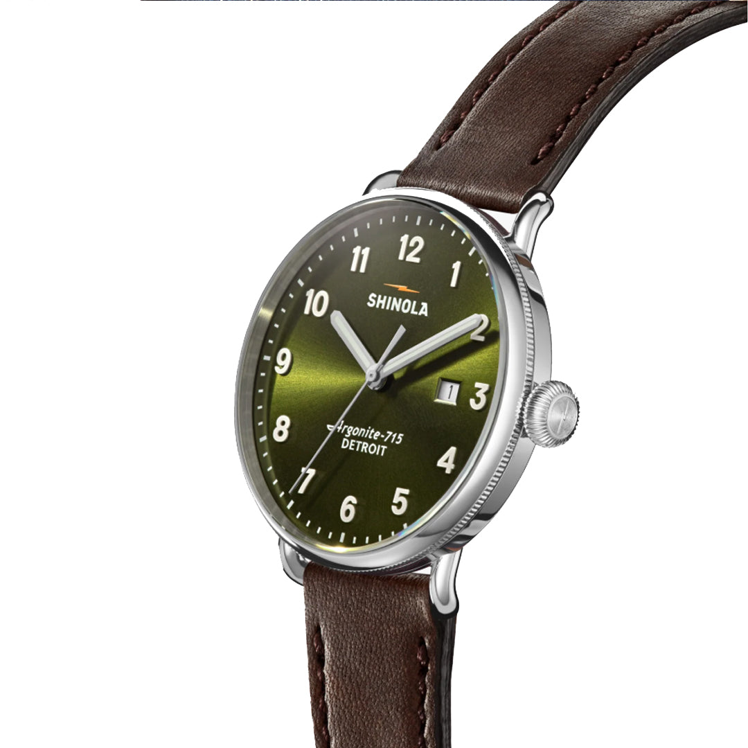 Shinola 43MM Canfield Dark Olive Green Dial Leather Strap Watch