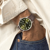 Shinola 43MM Canfield Dark Olive Green Dial Leather Strap Watch