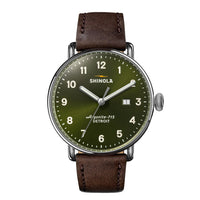 Shinola 43MM Canfield Dark Olive Green Dial Leather Strap Watch - NAGI