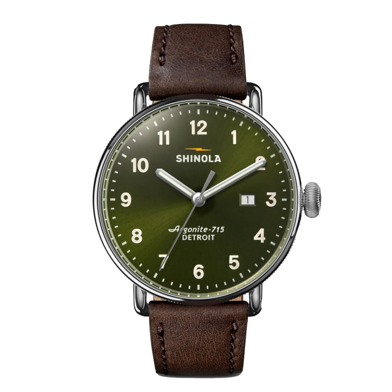 Shinola 43MM Canfield Dark Olive Green Dial Leather Strap Watch - NAGI
