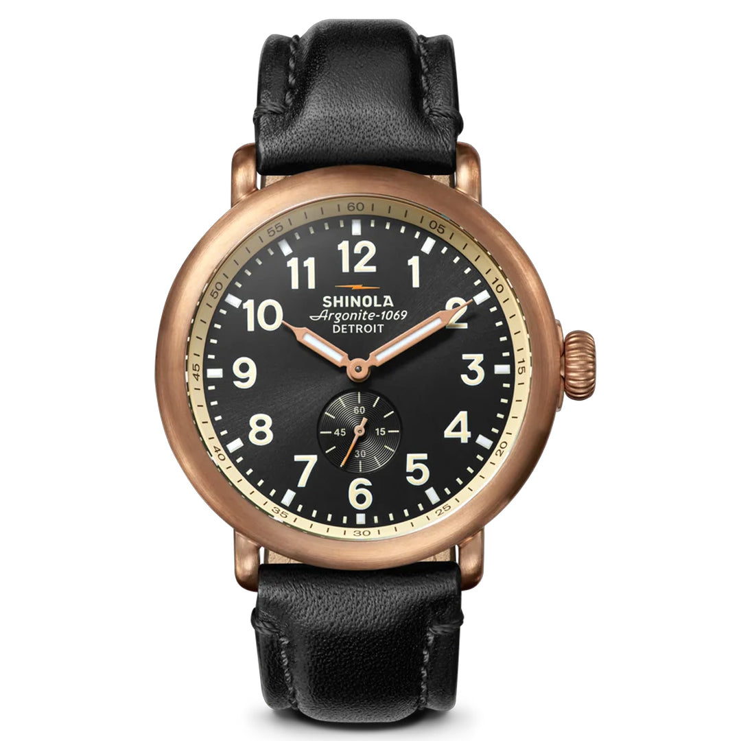 Shinola Runwell 43MM Black Dial Bronze Case Quartz Watch