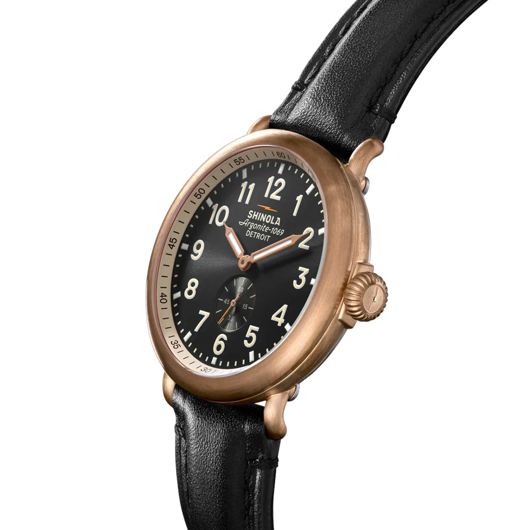 Shinola Runwell 43MM Black Dial Bronze Case Quartz Watch