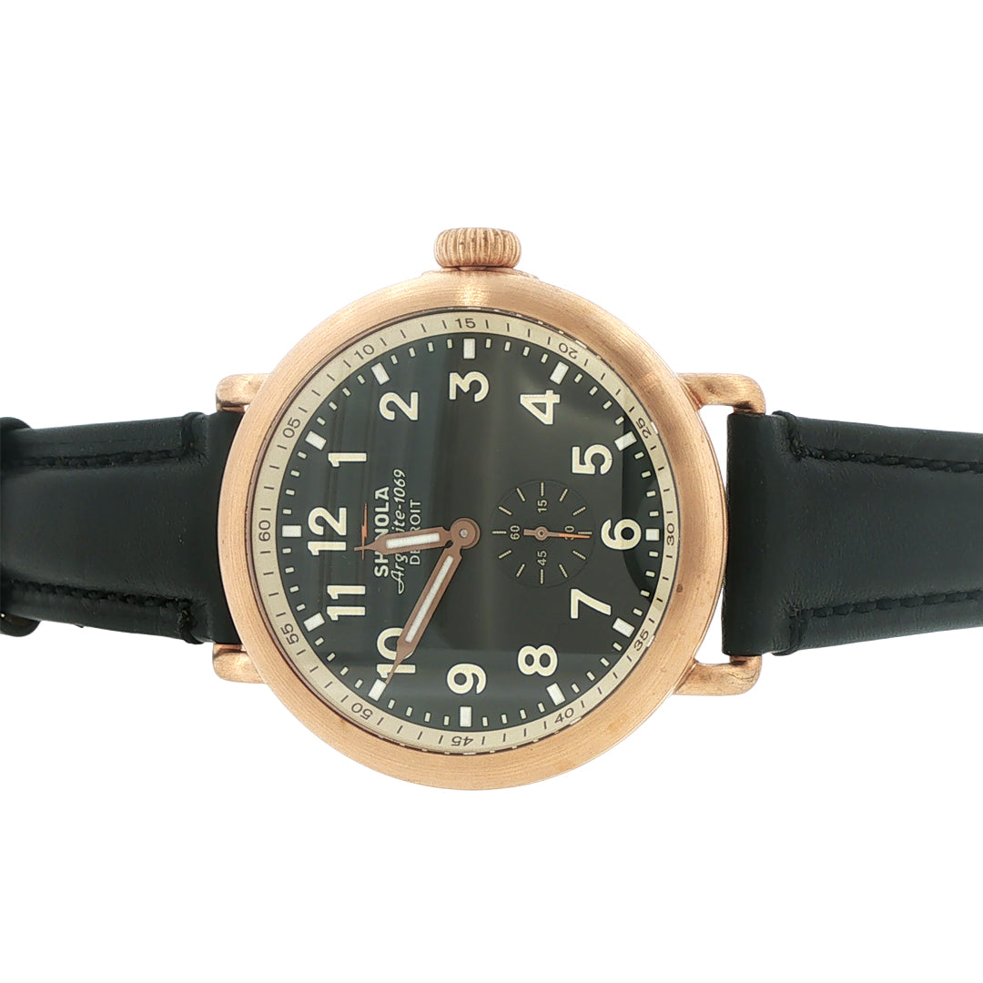 Shinola Runwell 43MM Black Dial Bronze Case Quartz Watch