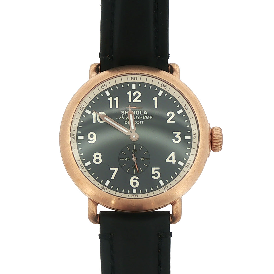 Shinola Runwell 43MM Black Dial Bronze Case Quartz Watch