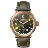 Shinola Runwell 43MM Dark Green Olive Dial and Strap Bronze Case Quartz Watch
