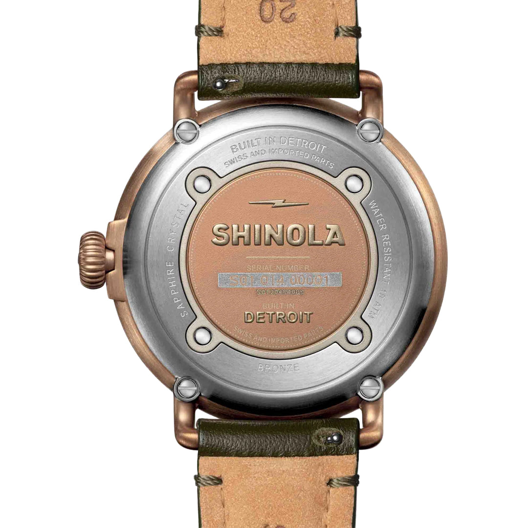 Shinola Runwell 43MM Dark Green Olive Dial and Strap Bronze Case Quartz Watch