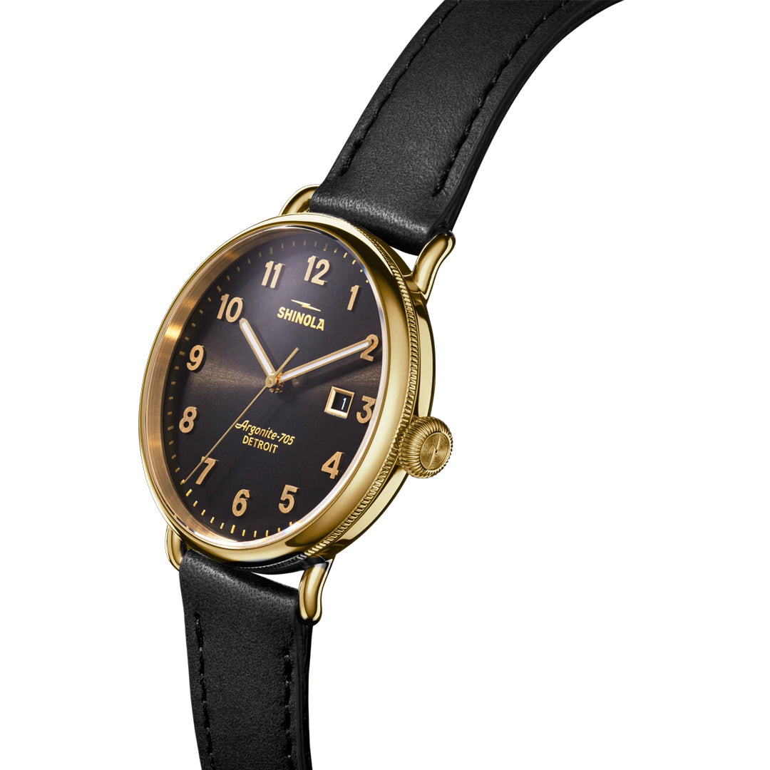 Shinola Canfield 38MM Espresso Black Dial Gold PVD Case Watch - NAGI
