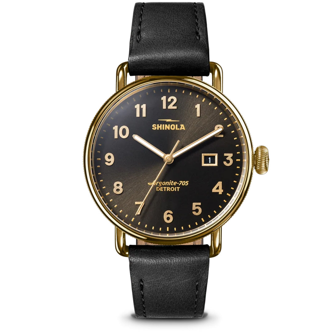 Shinola Canfield 38MM Espresso Black Dial Gold PVD Case Watch - NAGI