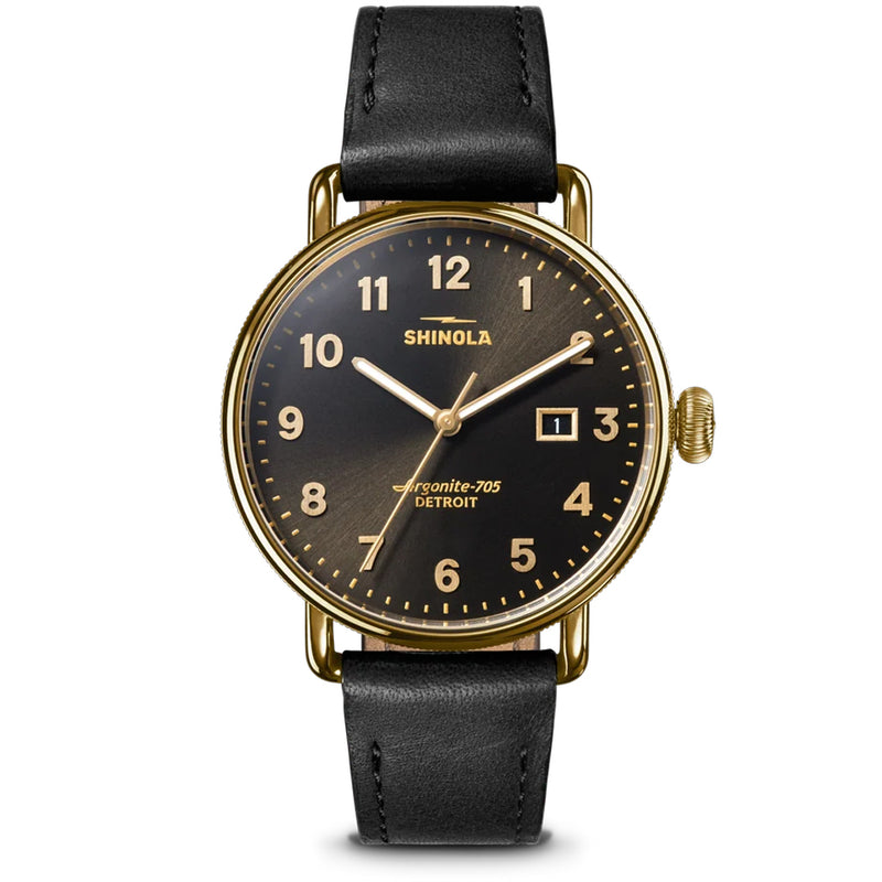 Shinola Canfield 38MM Espresso Black Dial Gold PVD Case Watch - NAGI