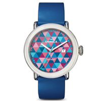 Shinola Detrola 41MM Quartz Pink and Blue Dial Blue Strap Watch