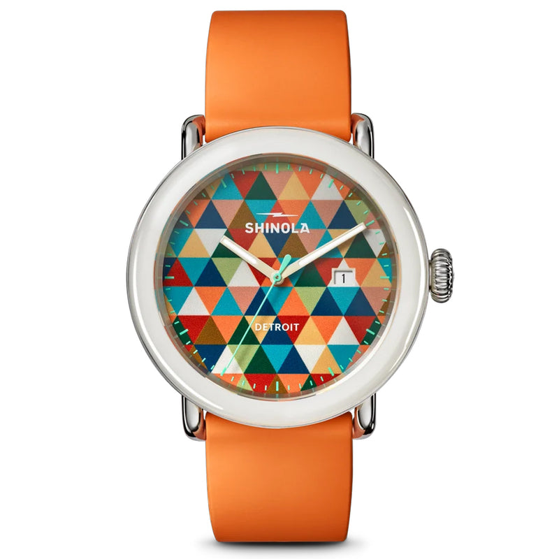 Shinola Detrola 41MM Quartz Multi-Colored Warm Color Theory Dial Orange Strap Watch - NAGI
