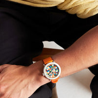 Shinola Detrola 41MM Quartz Multi-Colored Warm Color Theory Dial Orange Strap Watch