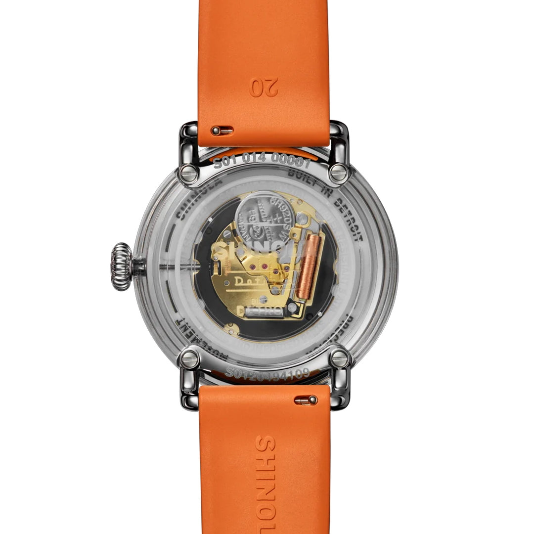 Shinola Detrola 41MM Quartz Multi-Colored Warm Color Theory Dial Orange Strap Watch