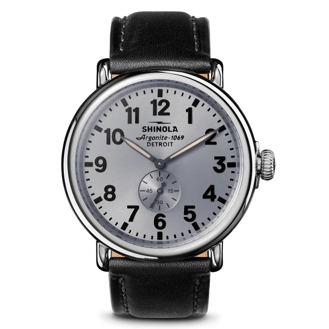 Shinola Runwell 47MM Quartz Cool Gray Dial BlackLeather Strap Watch - NAGI