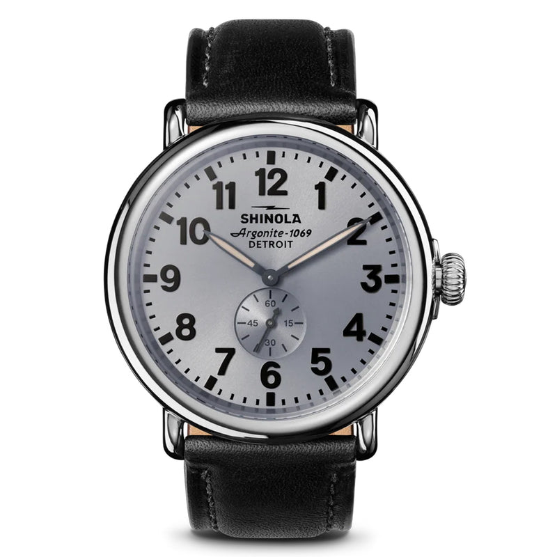 Shinola Runwell 47MM Quartz Cool Gray Dial BlackLeather Strap Watch - NAGI