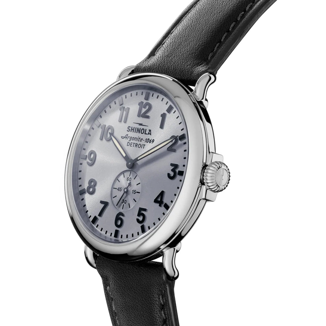 Shinola Runwell 47MM Quartz Cool Gray Dial BlackLeather Strap Watch - NAGI