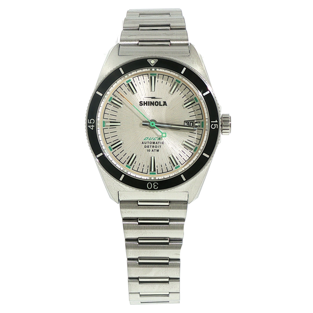 Shinola 38MM Duck Silver Sunray Dial Stainless Steel Watch